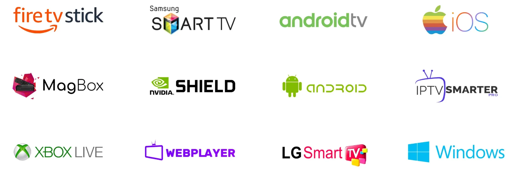 Logos of the platforms and devices that run Infomir IPTV